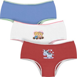Kit com 3 Calcinha Infantil Kids Básica Algodão