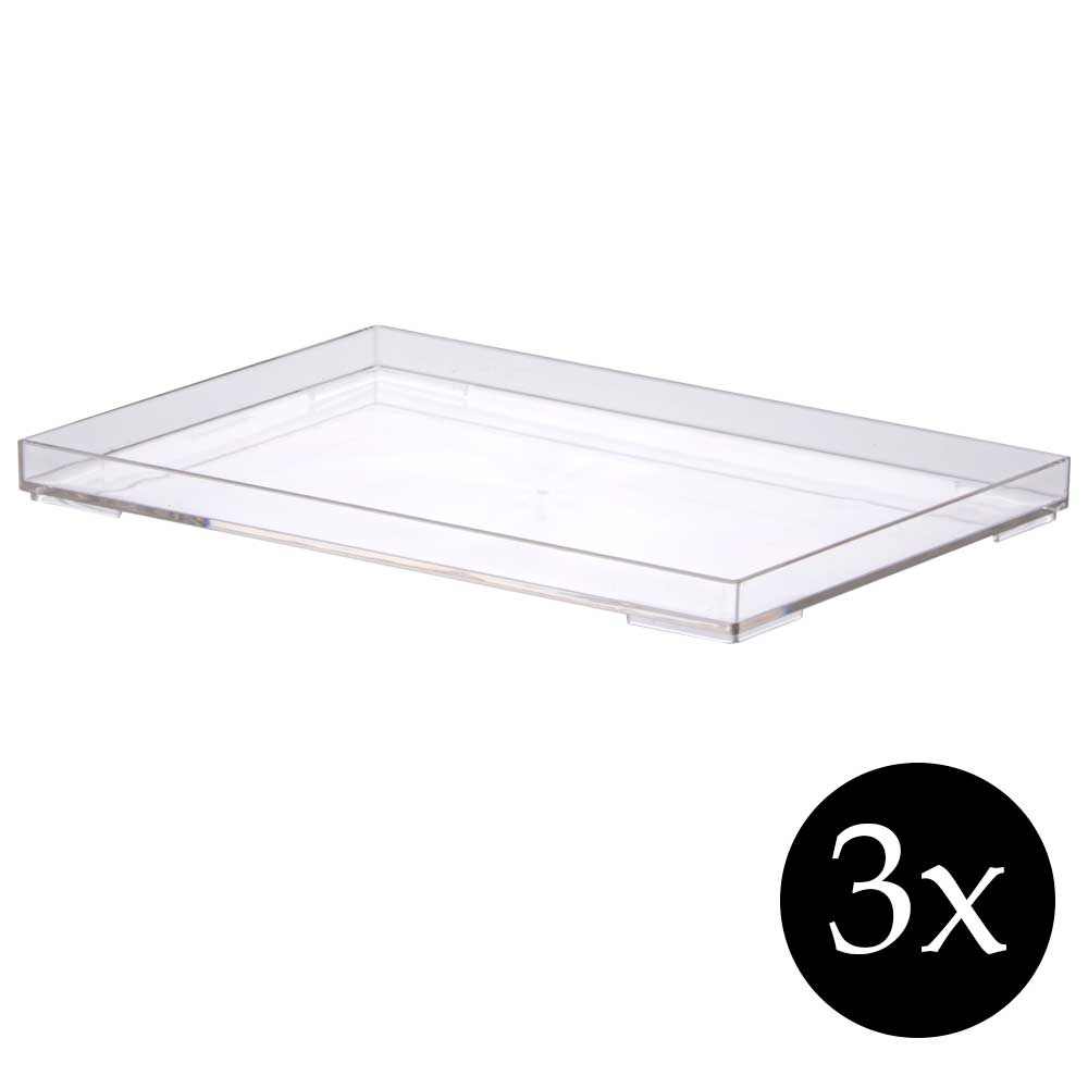 Jogo 3 Bandejas Acrílico transparente Cristal Organizador Bancada Cozinha Banheiro Escritório Lavabo Bebida Café Bar