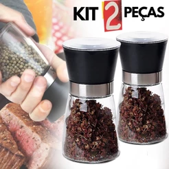 Kit 2 Moedor De Tempero com Regulador Sal Pimenta Porta Condimentos Especiarias De Vidro Premium