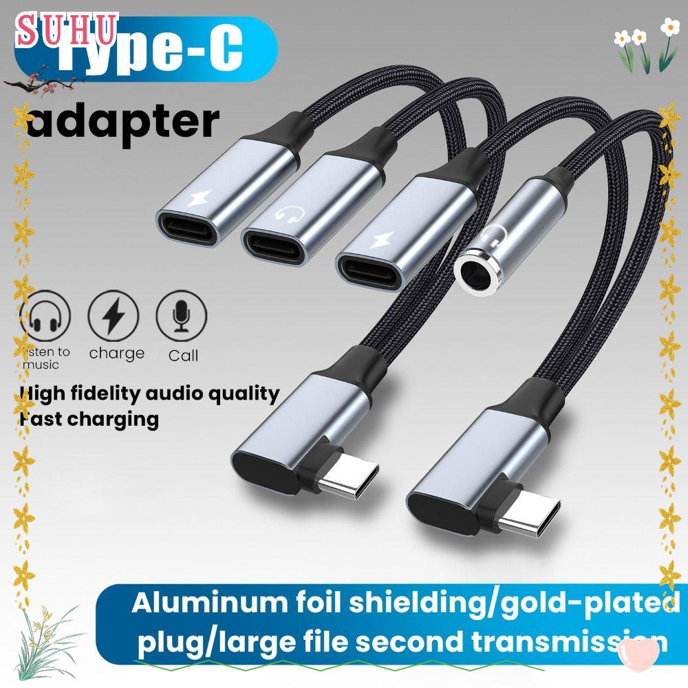 Adaptador SUHU OTG , Conversor De Áudio DAC Decorder Elbow USB Tipo C , 2 Em 1 Celular-Para 3.5 Mm