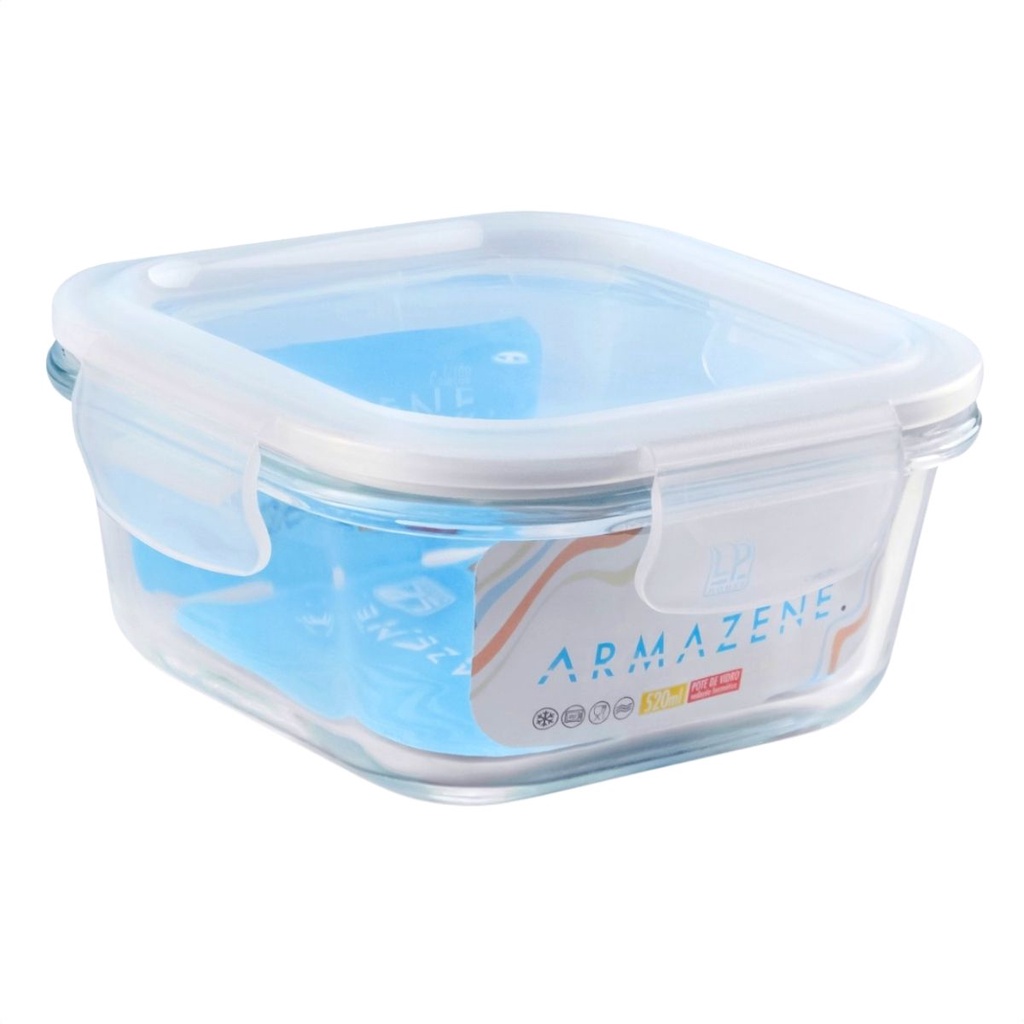 Pote Quadrado De Vidro Hermético 520ml Tampa Com Trava Para Marmita - Home & Living
