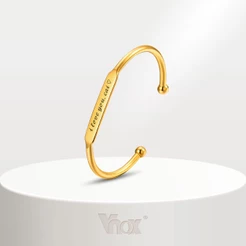 Vnox Bangle Aberto Personalizado Para Menina Feminina , 18K Engrave Name ID Pulseira De Aço Inoxidável Acessórios Jóias