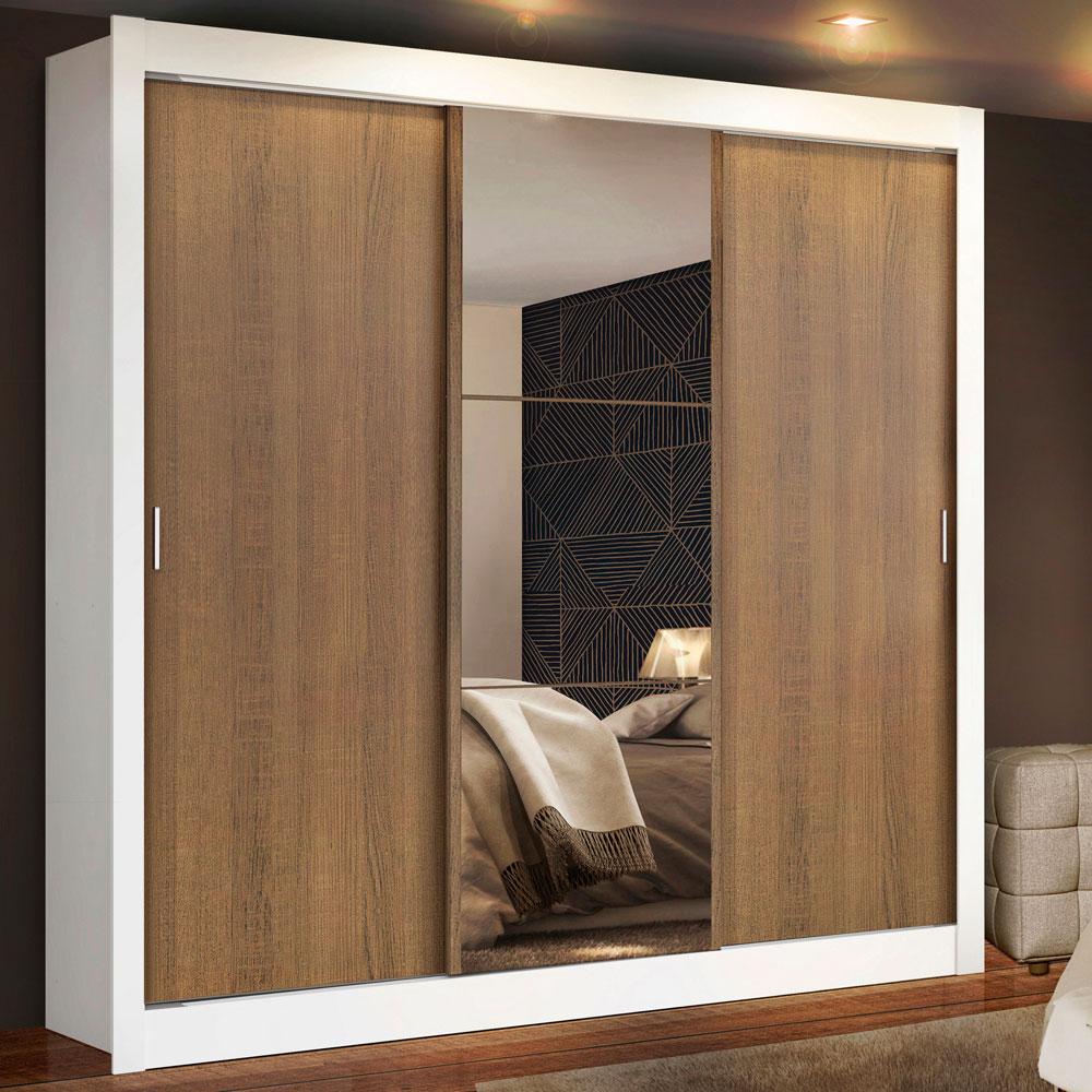 Guarda Roupa Casal Madesa Mônaco 3 Portas de Correr com Espelho - Branco/Rustic em Oferta na Shopee