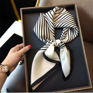 70 * 70cm Lenço de Seda Listrado Lenço de Seda Feminino Pequeno Lenço Quadrado Versão Coreana Lenço de Verão Fino Decorativo S
