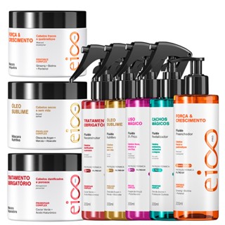 Eico Pro Kit Máscara Cronograma Capilar Hidratação 300g Nutrição 300g e Reconstrução 300g Leave-in Spray Protetor Térmico 200ml