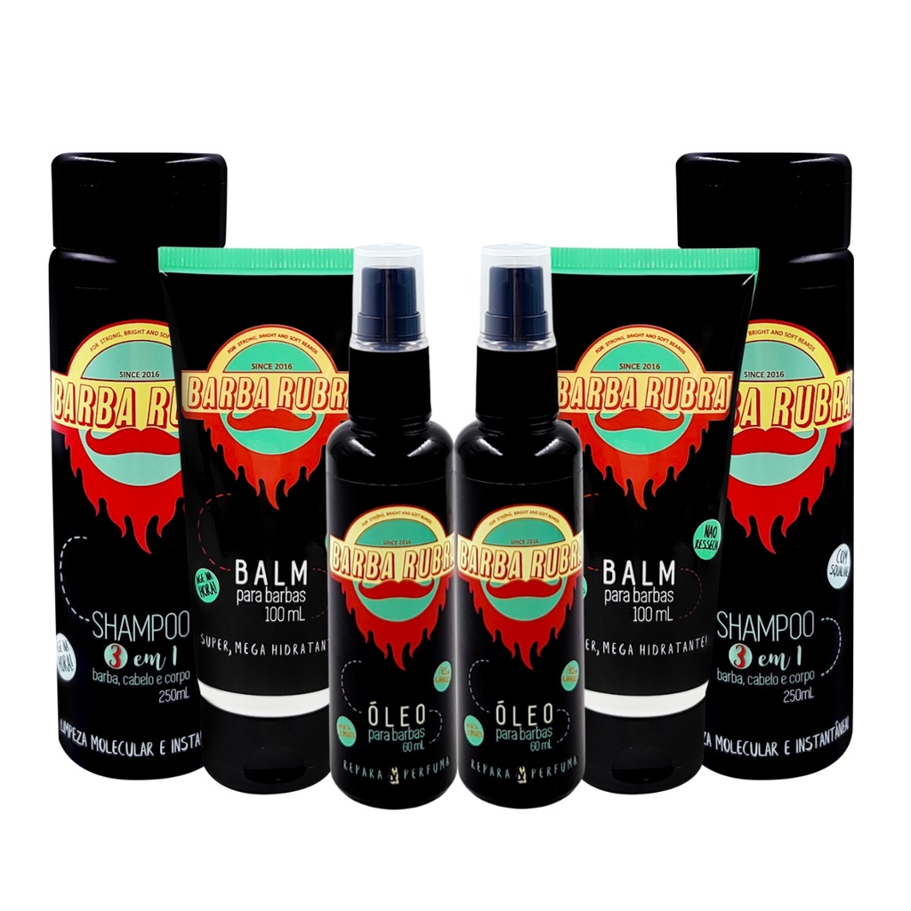 Kit de Barba 2 Shampoo 3x1, 2 Balm e 2 Óleos - Barba Rubra