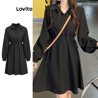Lovito Vestido Casual com Botões na Frente e Detalhe de Babado para Mulheres L77ED177