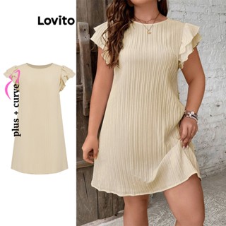 Lovito Vestido Plus Size Curvo Casual Com Babados Lisos Para Mulheres LBL07142