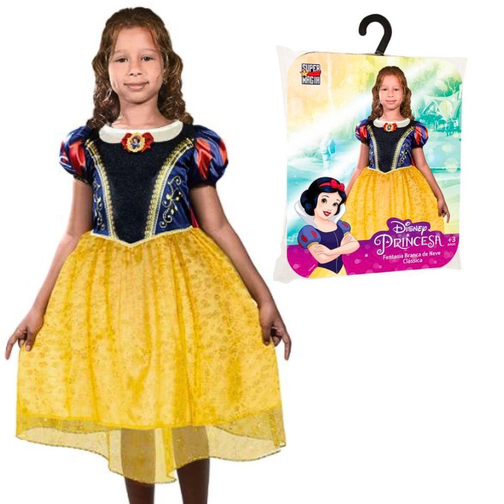 Fantasia Princesa Infantil Com Capa Vestido Azul e Amarelo