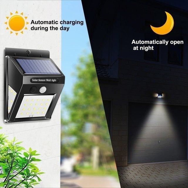 Luminária Energia Solar Parede 30 Leds Com Sensor de Presença em Oferta na Shopee