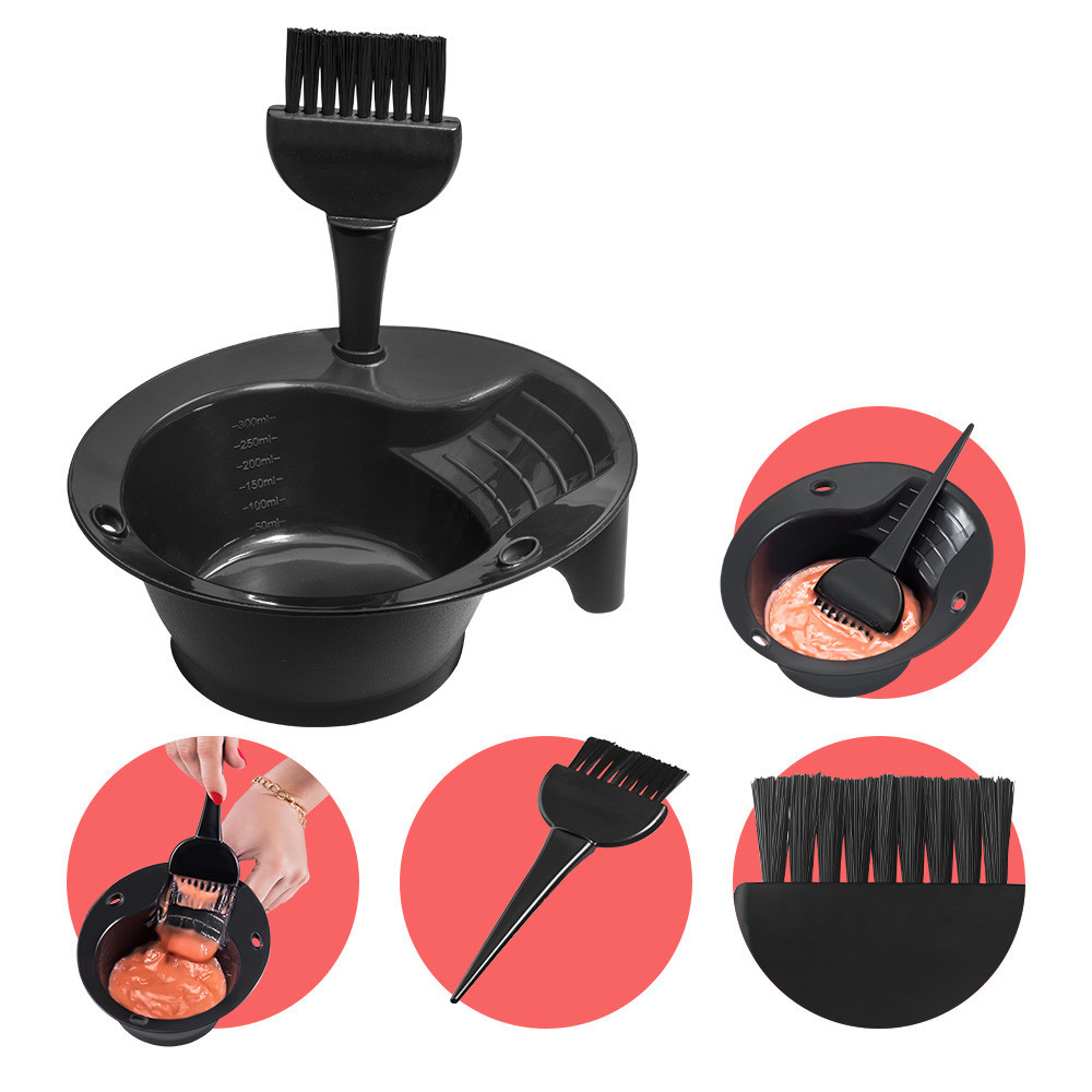 Kit Conjunto Coloração Cabelo 1 Tigela 300 ml 1 Pincel Salão de Beleza Profissional Dompel Preto