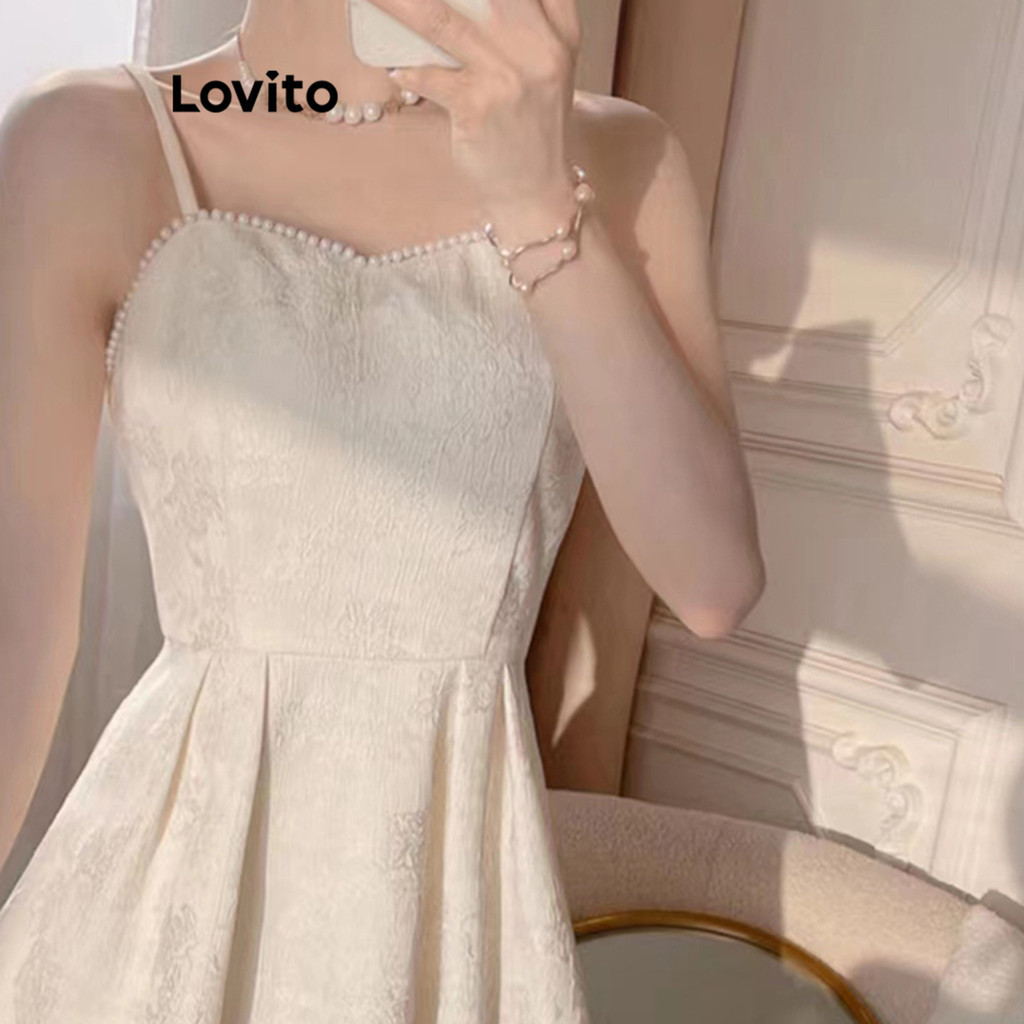 Detalhes do Lovito Refine Vestido Elegante, Liso, Drapeado, Verão/primavera, Para Mulheres LNE40249