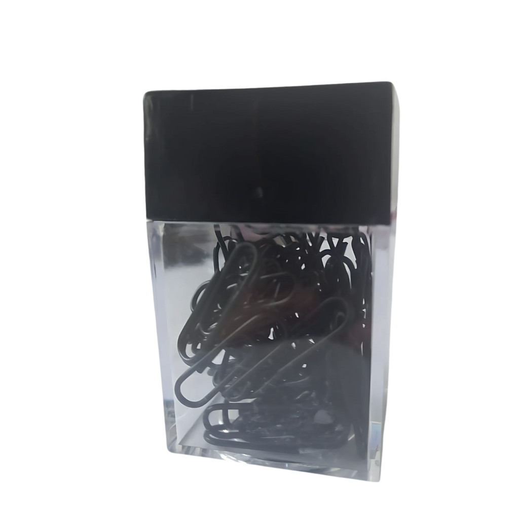 Kit 81 Clipes para Papel Preto + Porta Clipes Magnético - Práticos, Resistentes e Organizados Preto