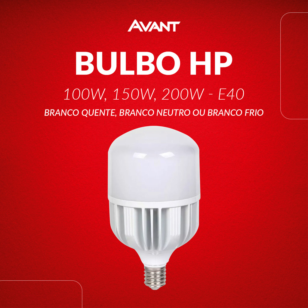Lampada Led Bulbo Hp 100w, 150w ou 200w 3000k, 4000k ou 6500k E40 110v/220v Bivolt Cod: 789511371-123 Avant em Oferta na Shopee
