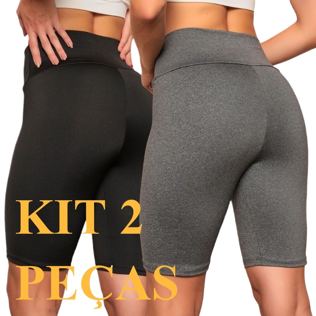 KIT 2 Bermuda Legging Feminino Suplex Cintura Alta Academia Yoga Ciclismo Zero Transparência