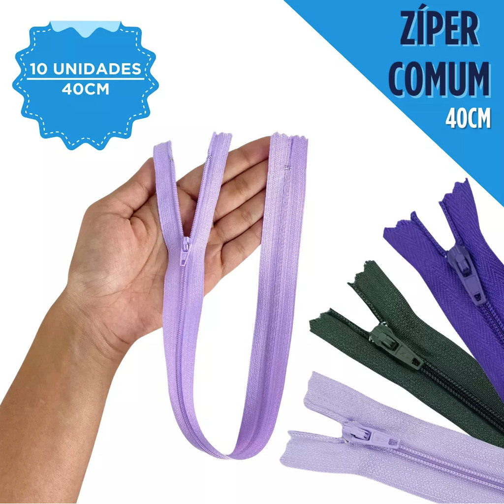 Ziper Comum Nylon Fino - 40cm - Nº3 - Pct C/10 Unidades