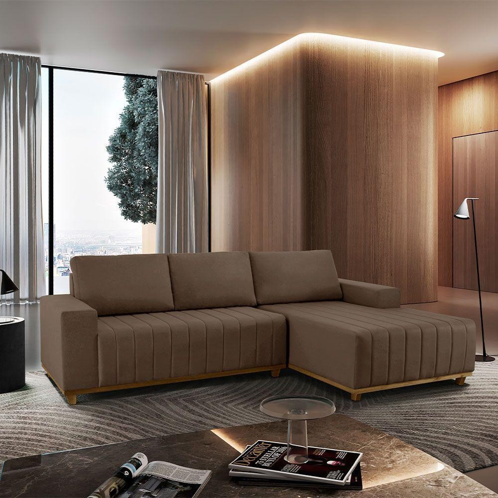 Sofá Boreal De 300cm B25 Chaise Lado Direito Meu Sofá Online B016 Veludo Marrom