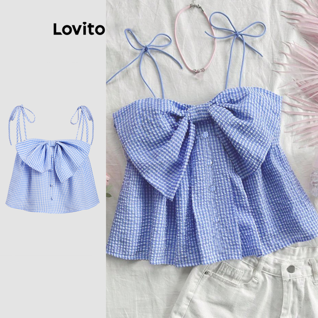 Lovito Top Casual Listrado Com Botão De Laço Regata De Verão Para Mulheres L112ED254 - Women Clothes
