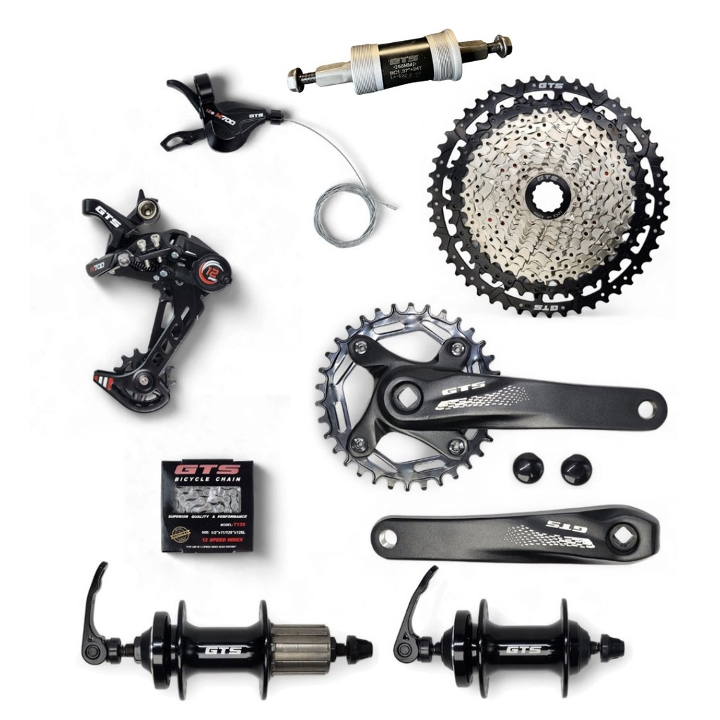 Kit Transmissão 12V GTS 1x12 C/ Corrente + Cassete GTS 11x50 + Pedivela GTS 34D + Cubo C/ Blocagem + Mov Central