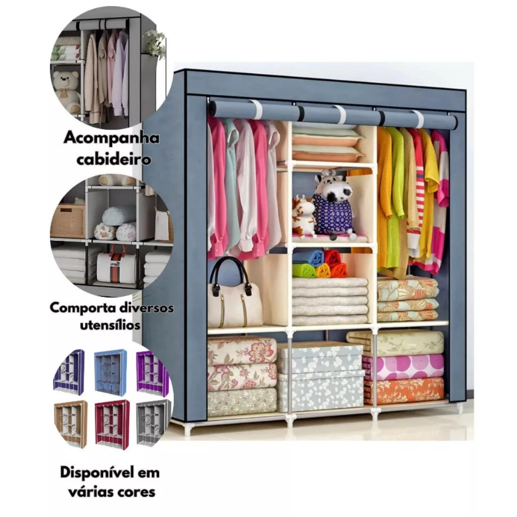 Guarda Roupa Dobrável Organizador De Roupas Roupeiro Guarda Roupas Grande Portátil Fácil e Prático
