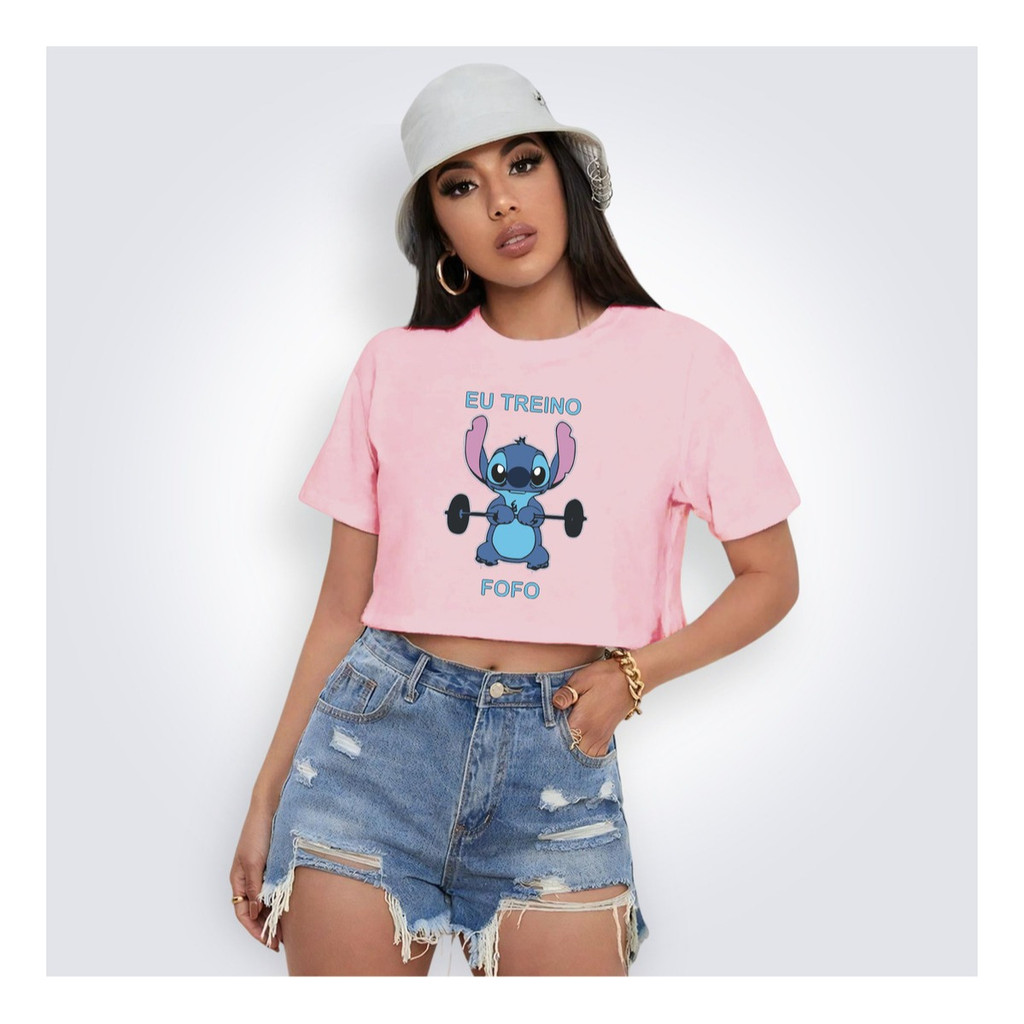 Cropped Sti-tch Treino Fofo Academia Algodão Premium Crop Fashion Casual Envio Imediato
