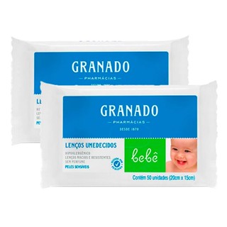 Lenço Umedecido Granado Bebê Pele Sensível 50 Unidades | Kit com duas unidades