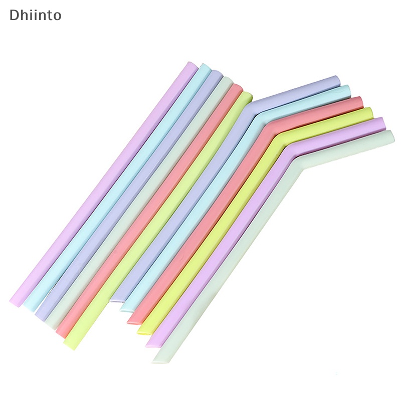 dhiinto.br 6Pcs Reusable Silicone Straws for Children's Party Bar - Straight Bent Multicolor Drinking Straw BR