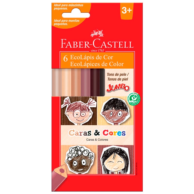 Lápis de cor 6 cores jumbo caras e cores triangular 125006CC Faber-Castell