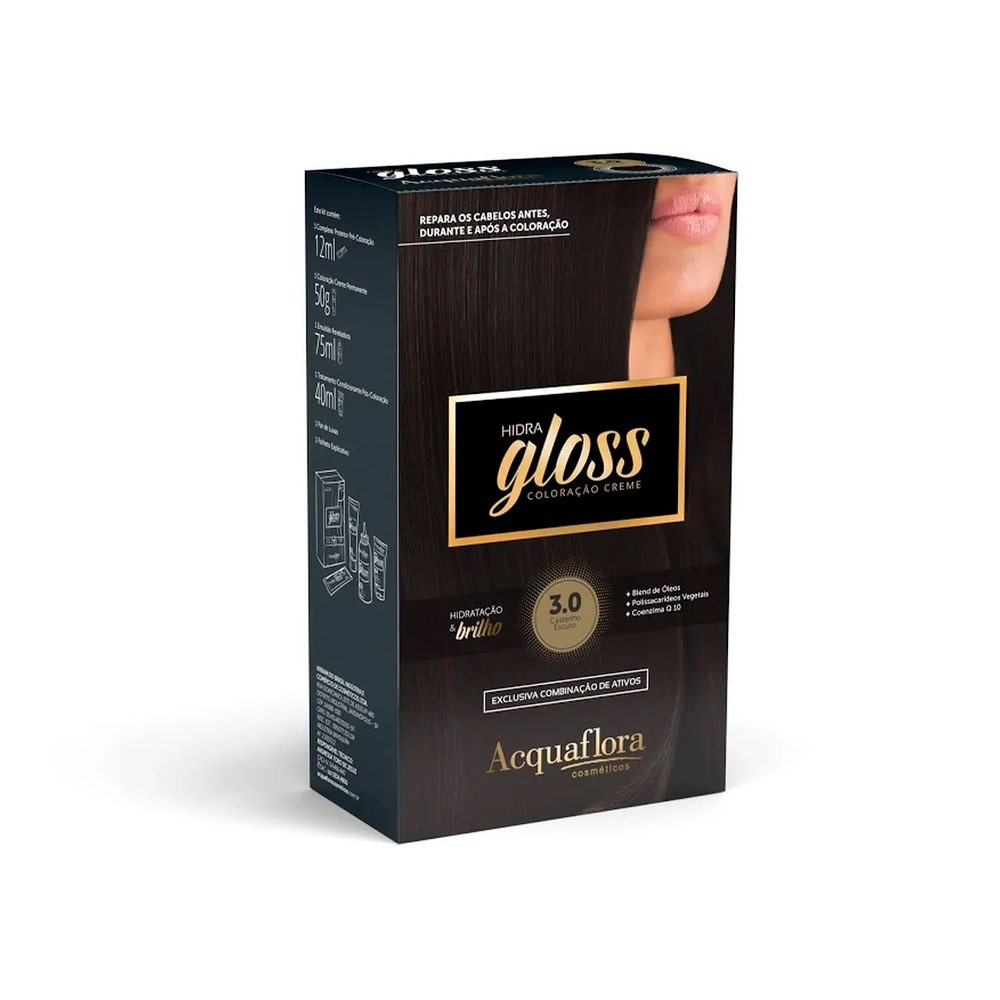 TINTURA ACQUAFLORA KIT HIDRA GLOSS 30 CASTANHO ESCURO em Oferta na Shopee