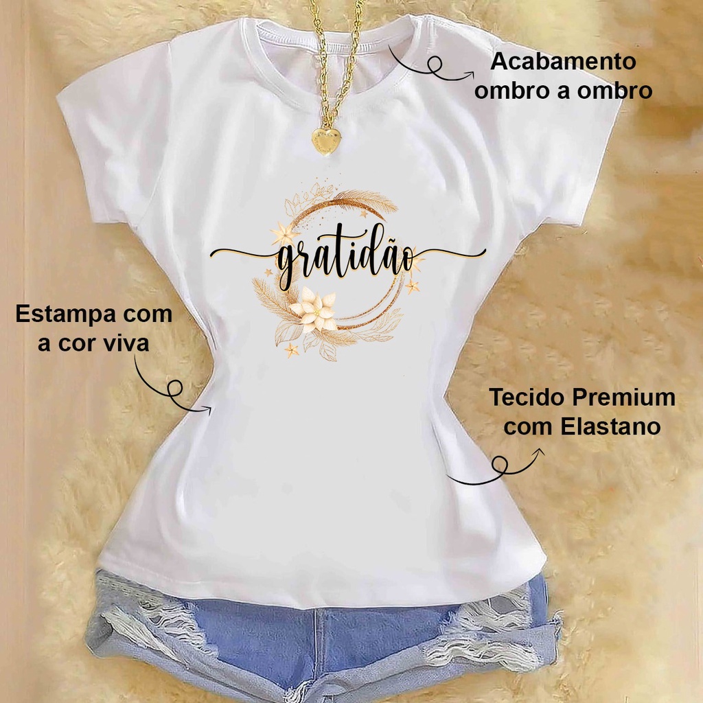 Blusa Feminina Premium T-Shirt - Circulo Dourado em Oferta na Shopee
