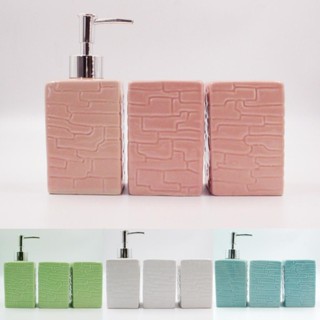 Kit de Banheiro (398G) Cerâmica 3 Peças Porta Sabonete Líquido /Porta Algodão/Porta Escova HH UTILIDADEES Acessórios para Banheiro