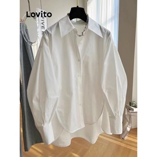 Lovito Elegante Blusa Feminina Lisa Assimétrico com Botão Frontal LNE24084 (Branco)