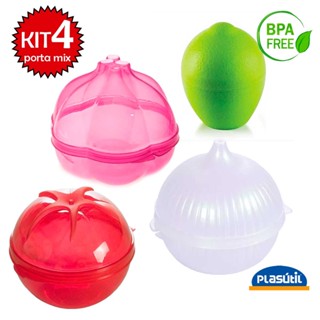 Kit 04 Potes Porta Mix Cebola+Alho+Tomate+Limão R:15082/2803/4895/2919 Plasutil