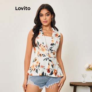 Lovito Casual Blazer Feminino com Estampa de Flor LBA05156 (Branco)