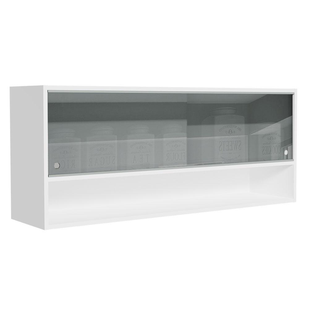 Armário Aéreo 120cm 2 Portas Correr Vidro Neutral 1 Nicho Branco Cozinhas Glamy, Lux e Reims Madesa em Oferta na Shopee