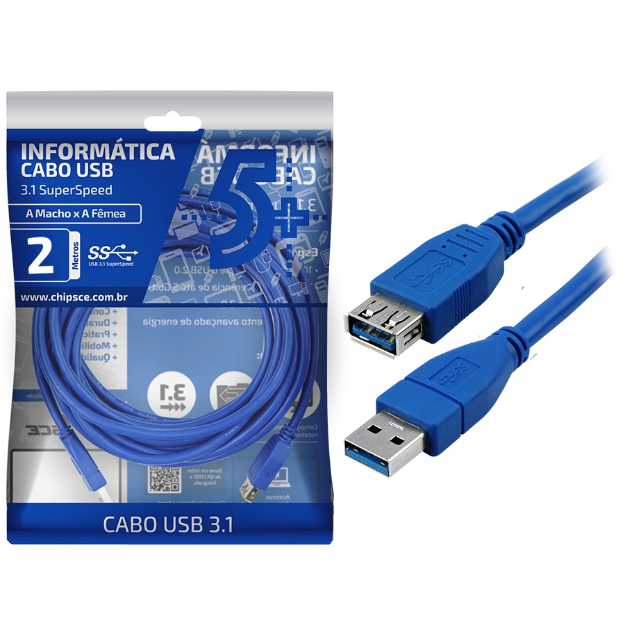 Cabo Extensor Usb 3.1 / 3.0 2m Macho X Fêmea 5gbits 2 Metros