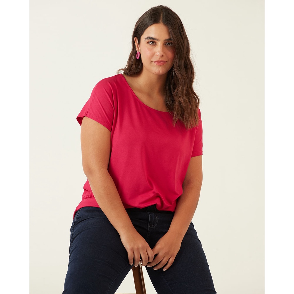 Blusa Básica Feminina Plus Size Decote Redondo Em Viscose Stretch em Oferta na Shopee