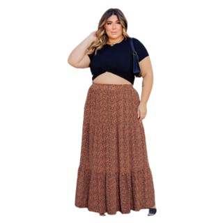 Saia Feminina Longa Plus Size 3 Marias Camadas Plissada Verão