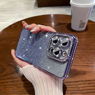 Nova Capa Glitter Em Pó Rhinestone iPhone 15 14 13 12 Pro Max Macia Com Filme De Lente De Vidro