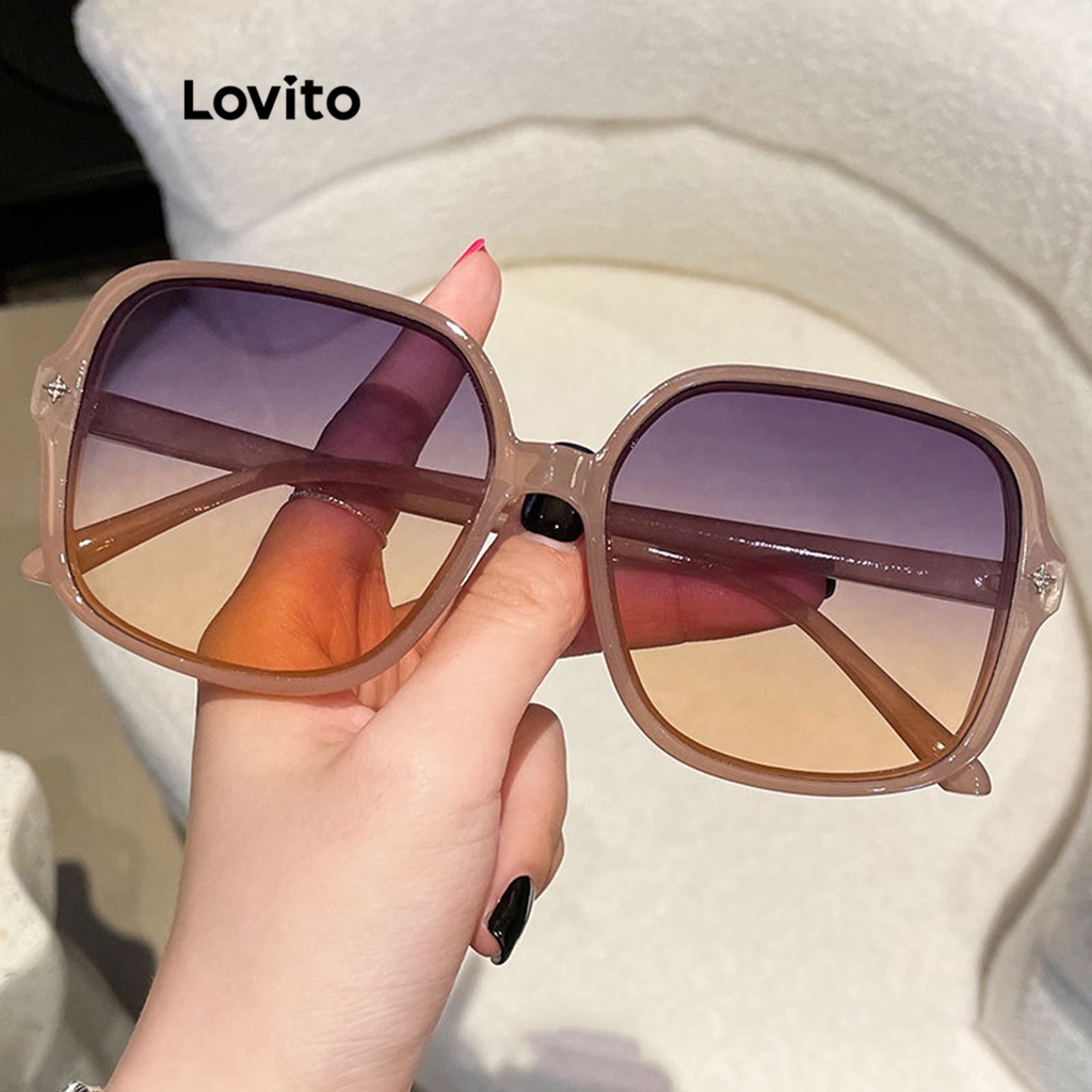 Lovito Óculos De Sol Casuais Lisos Colorblock Para Mulheres LNA28269 (Cáqui Claro)