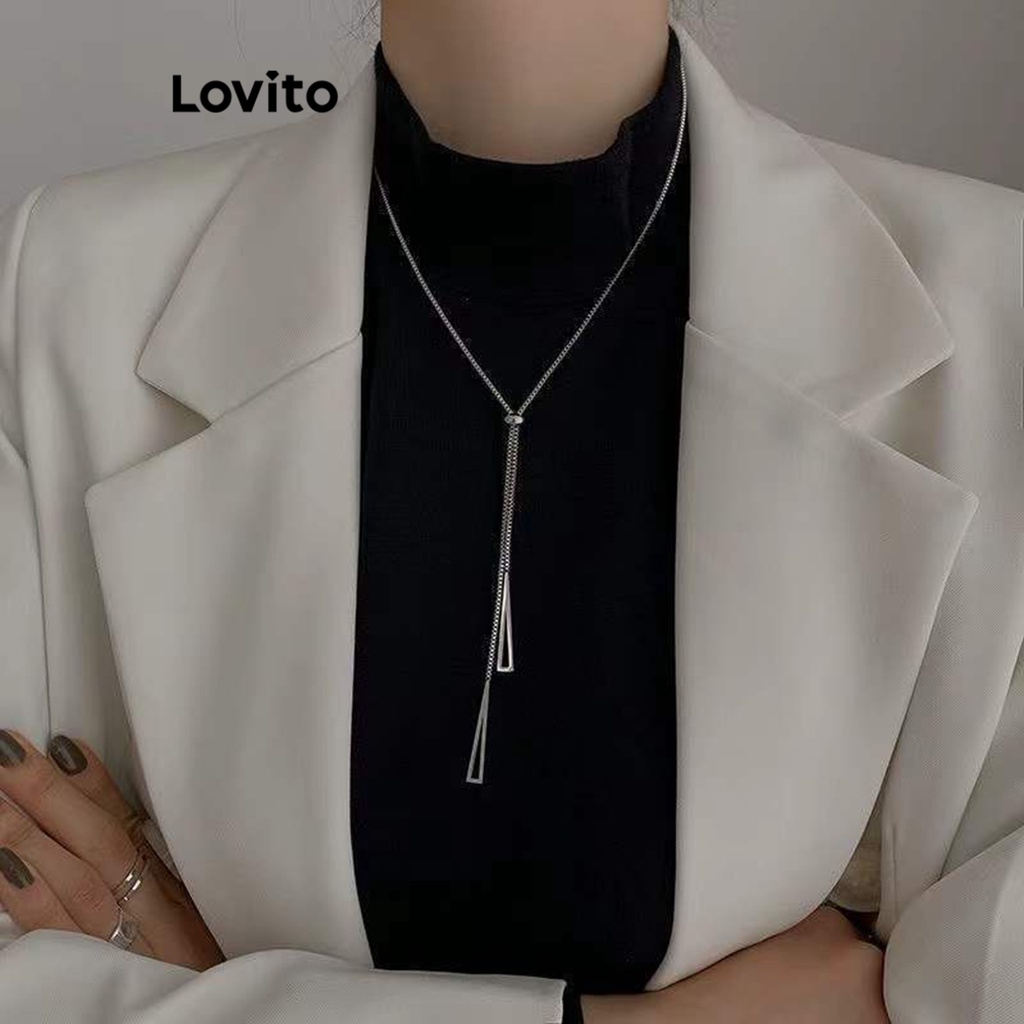 Lovito Casual Colar Feminino Liso Básico LNA28124 (Prateado)