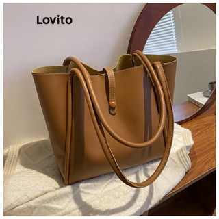 Lovito Elegante Conjunto De Duas Peças Simples Bolsa De Moedas De Alta Capacidade Sacola De Ombro Para Mulheres LFA08611 (Cáqui/Marrom/Preto)