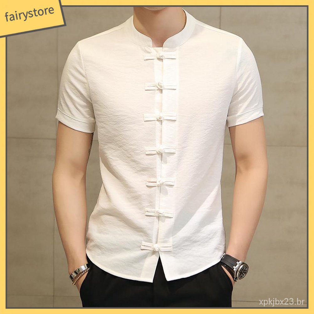 Fairystore | | Tradicional Chinês Tang Terno dos homens Plus Size Manga Curta Uniforme Kung Fu UBUZ