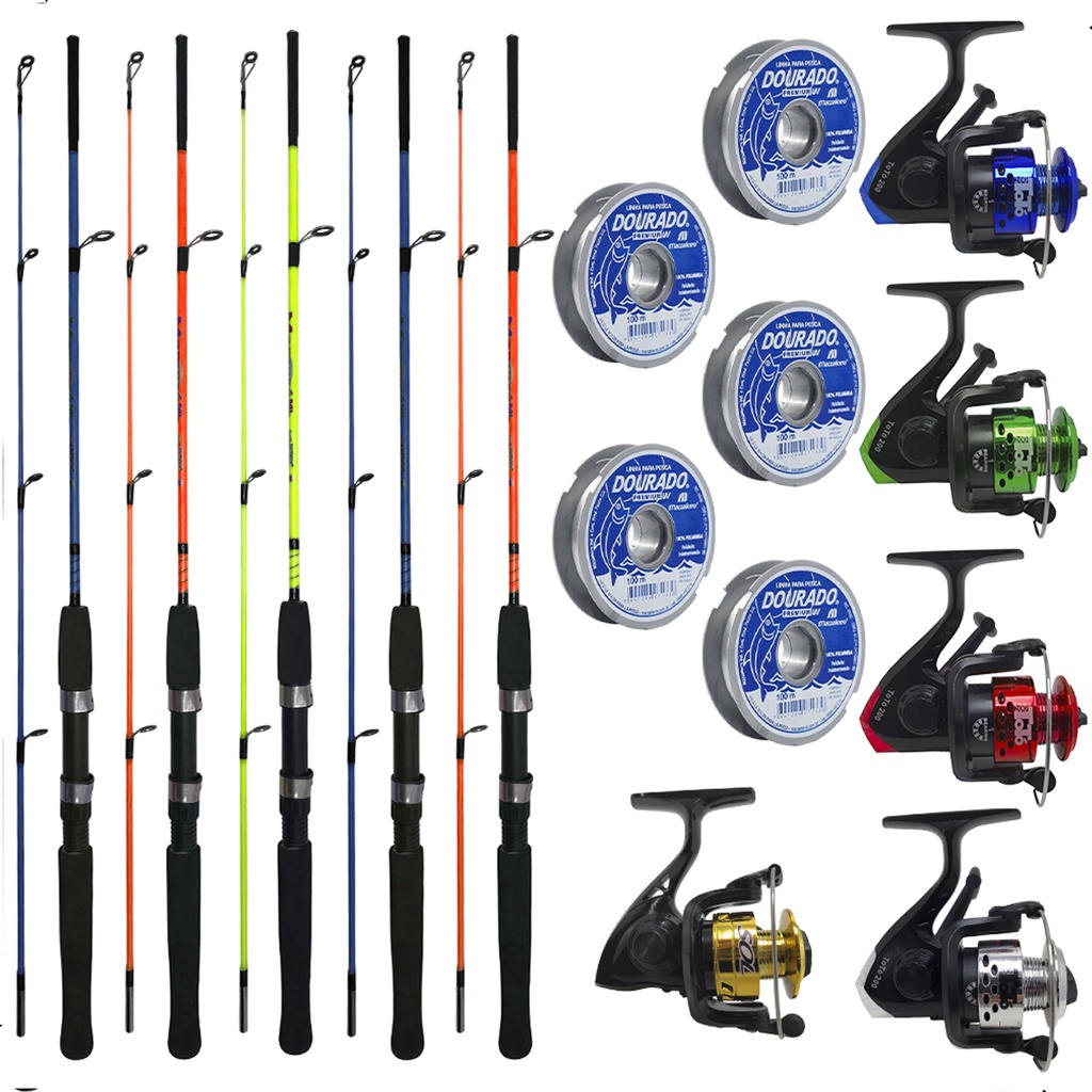 Kit De Pesca 5 Vara 1,20m 10KG 5 Molinete e 5 Linhas em Oferta na Shopee
