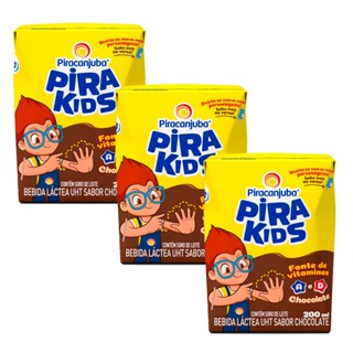 Kit 3 Bebida Láctea Pirakids School Sabor Chocolate 200ml