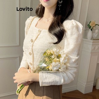 Lovito Elegante Blusa Feminina Lisa de Jacquard com Botão L74ED108