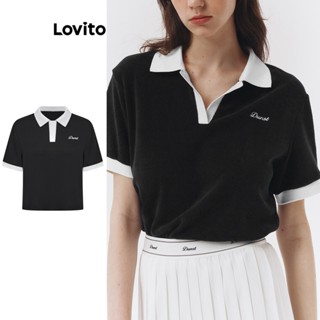 Lovito Casual Camiseta Feminina Colorblock com Texto L74ED240
