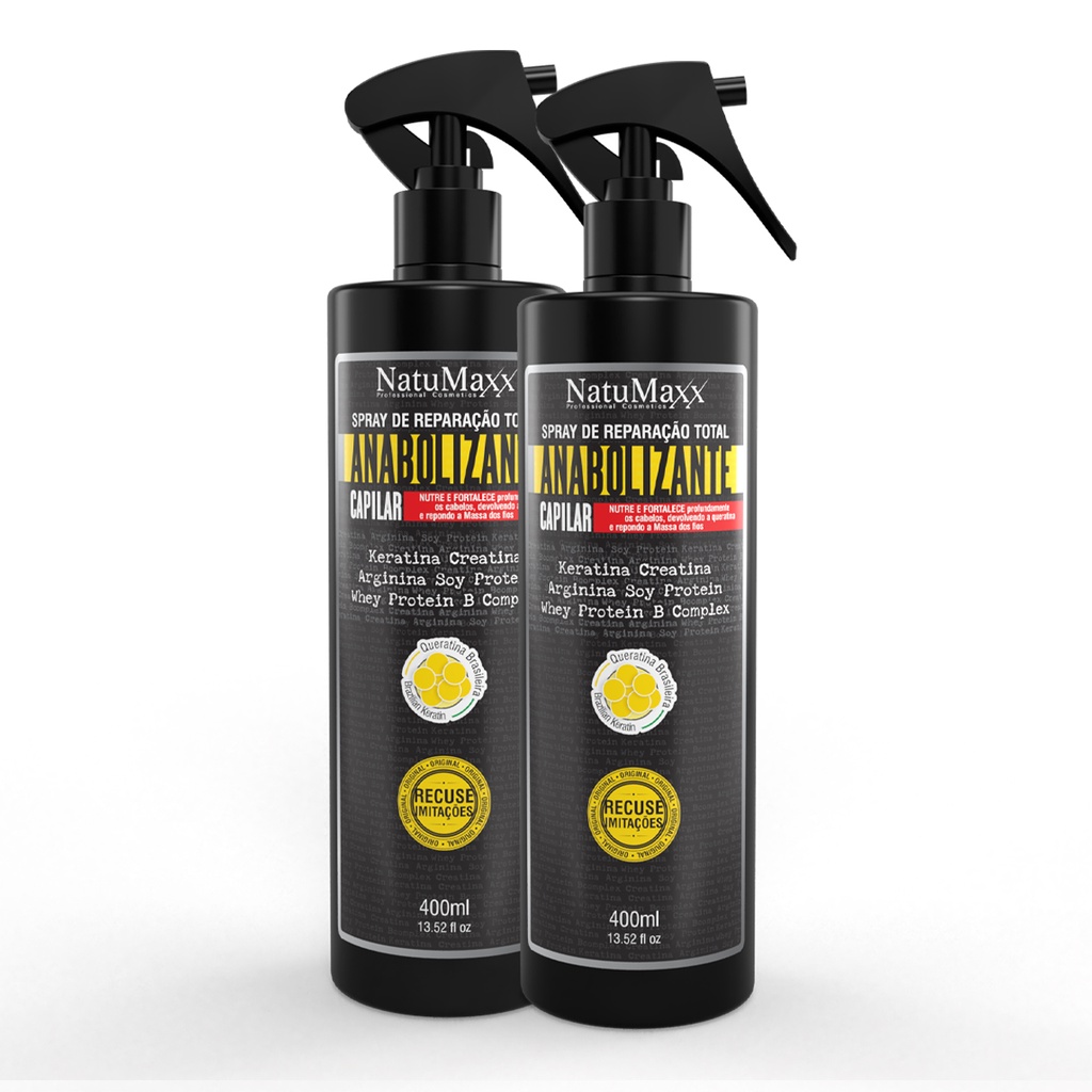 Kit 2 Spray de Reparação Anabolizante Capilar Natumaxx 400ml Fortificante Proteção térmica Controle frizz brilho intenso
