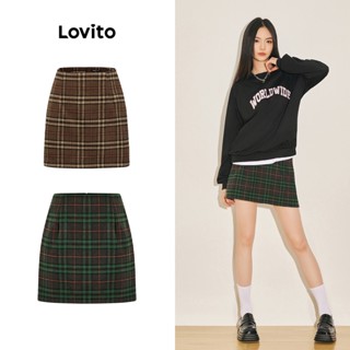 Lovito Saia Vintage e Xadrez para Mulheres L61AD136 (Marrom)