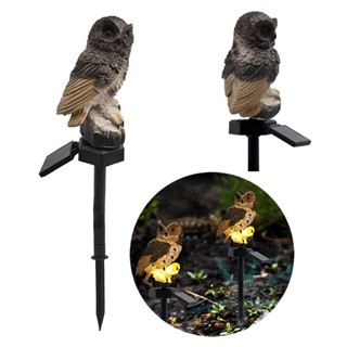 Luminária Espeto Jardim Solar Coruja Resina Enfeite Decoraçao Quintal Luz Led